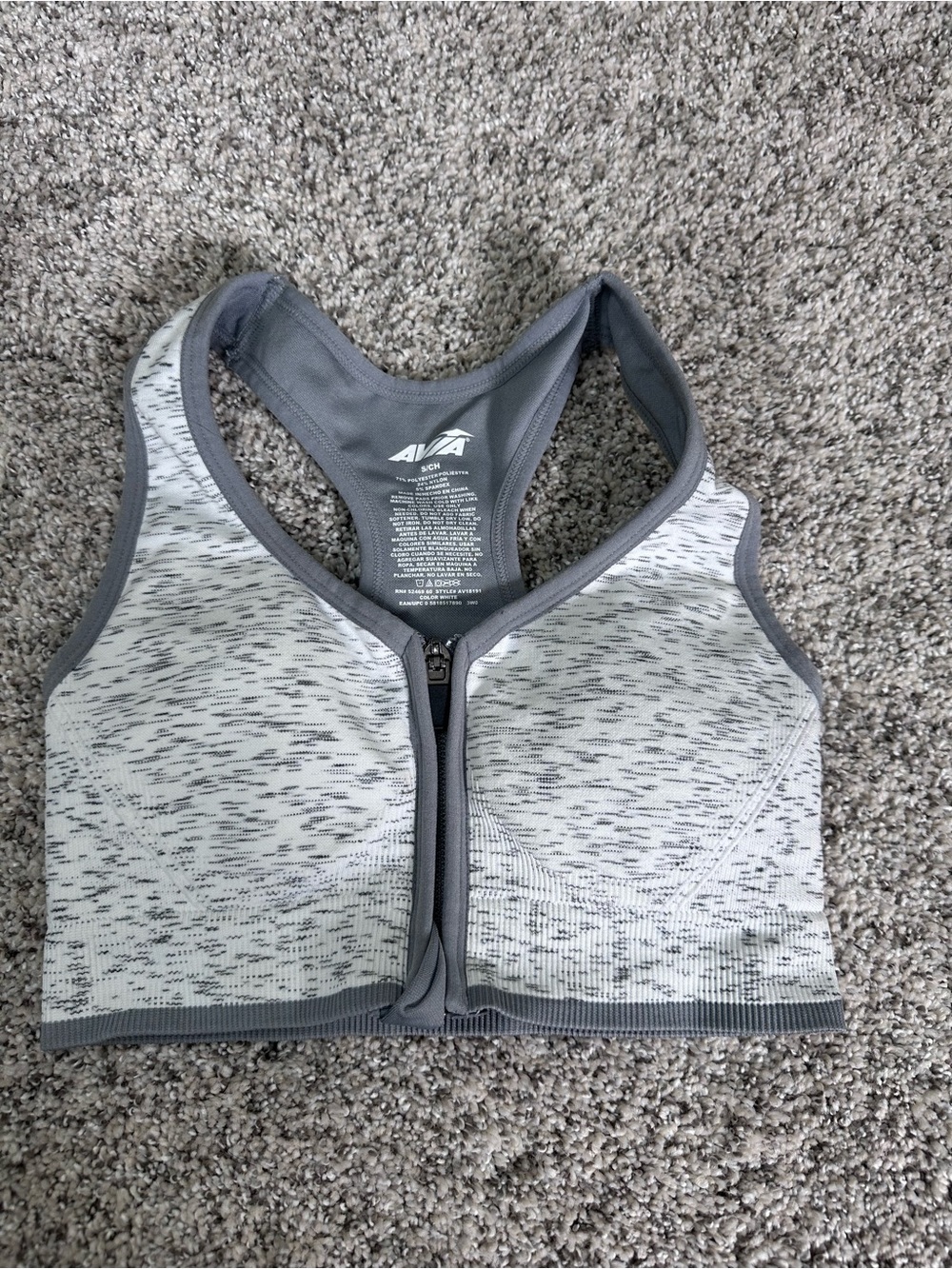 Avia Heather Grey Front-Zip Athletic Bra